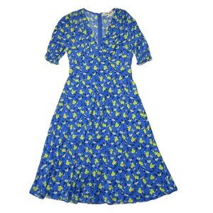 NWT Diane Von Furstenberg DVF Jemma in Ditsy Vines Baja Blue Crepe Dress 2 $298